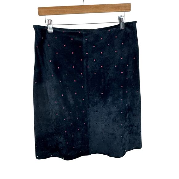 Acorn Black Suede Leather Peek-A-Boo Burgundy Lining A-Line Short Skirt Size 8 - Picture 2 of 8